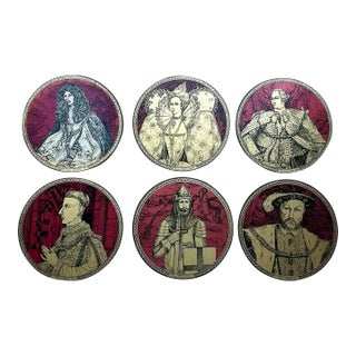 6 VTG 5 Kings & 1 Queen Coasters Trivets Henry VIII Wood Cork 8.5” Distressed. For Sale