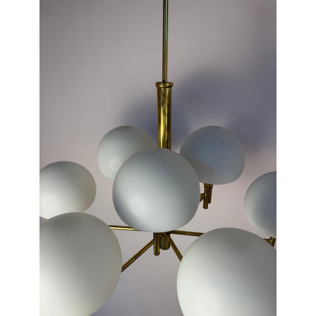 Type 2645 9-Light Chandelier in Brass and Opal Glass from Aloys Fischer Sundern For Sale - Image 5 of 11