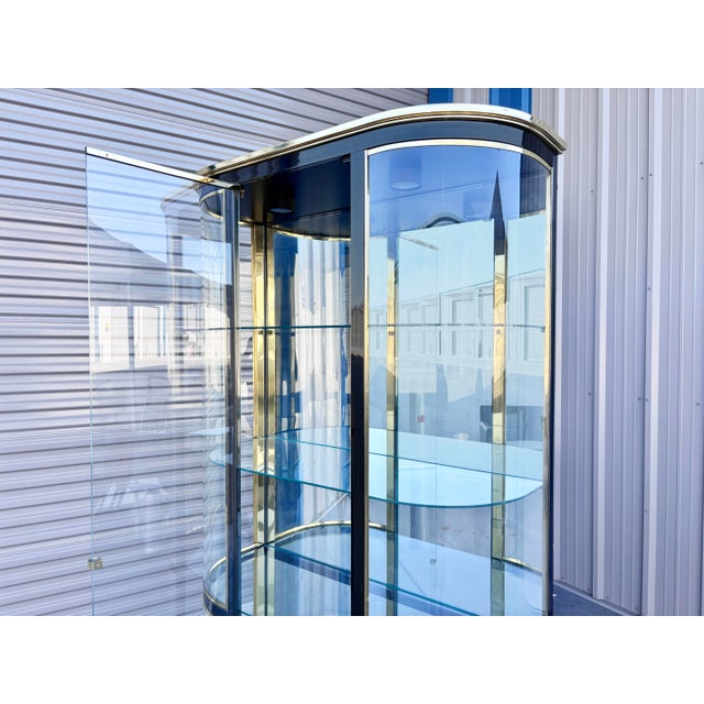 Vintage Brass & Gunmetal Display Cabinet Styled After MasterCraft For Sale - Image 10 of 13