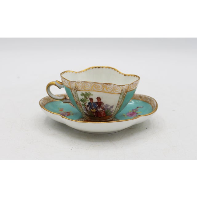 Art Nouveau Circa 1888-1916 Richard Klemm, Dresden Quatrefoil Demitasse Cup & Saucer For Sale - Image 3 of 10