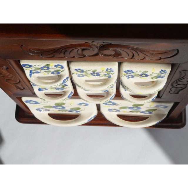 Antique Dutch Farmhouse Wooden Ceramic Floral Spice Cabinet, 1950s For Sale - Image 11 of 14