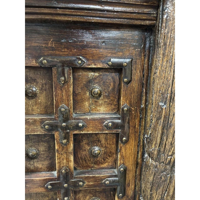 Brown 1940s Mexican Colonial Style Rustic Bar With Iron Strapwork & Carved Columns For Sale - Image 8 of 11