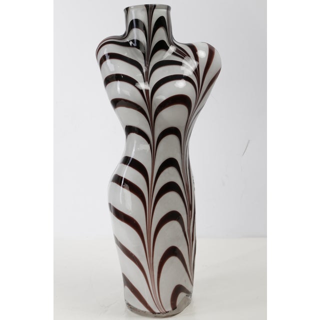 Murano Vintage Murano Style Art Glass White W/Brown Zebra Womans Bust Large Glass Vase For Sale - Image 4 of 10