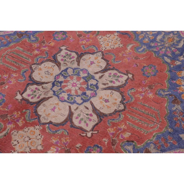 Art Nouveau Vintage 1990's Blue/Red Wool Rug - 9'5'' X 12'8'' For Sale - Image 4 of 10