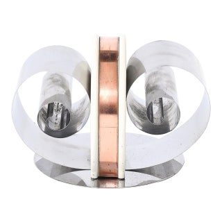 Art Deco Machine Age Paper/Book Holder in Spring Steel, Cream Enamel & Copper For Sale