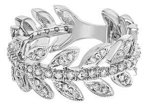 Eternity Diamond Leaf Design Ring .35cttw 14k White Gold, Size 7