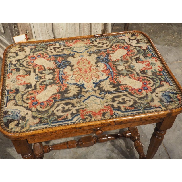 17th Century French Burgundian Walnut Side Table With 19th Century Needlework For Sale - Image 4 of 18