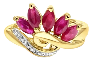 Marquise Ruby Diamond Ring 14k Yellow Gold, Size 6