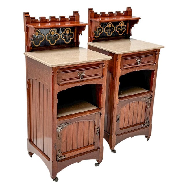 Arts & Crafts Nightstands by Gustave Serrurier-Bovy, 1890s, Set of 2 For Sale - Image 6 of 14