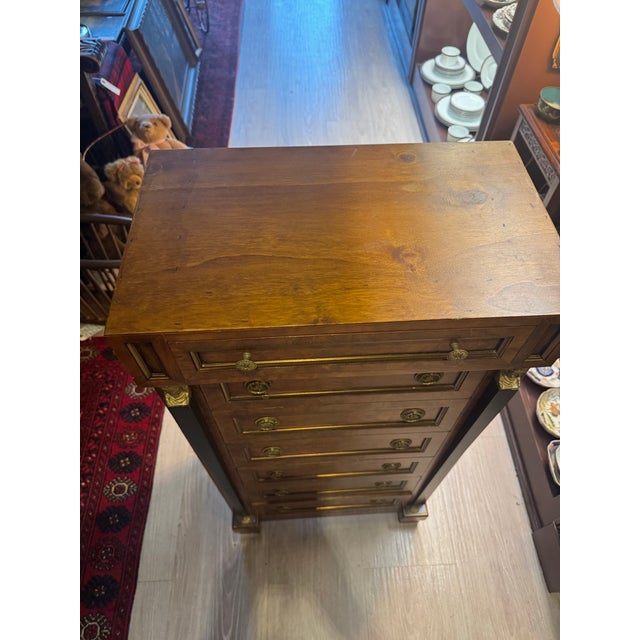 Traditional 1930s French Empire Style Lingerie Chest With Marble Top, Cleopatra Bust Mounts & Paw Feet [Rg] For Sale - Image 3 of 11