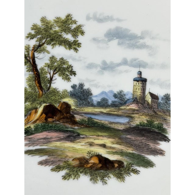 German Porcelain Plates with Hand Painted Landscapes from O.F.L., 19th Century, Set of 2 For Sale - Image 3 of 9