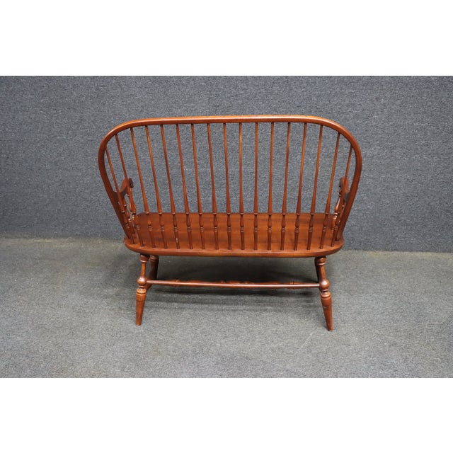 Wood L. Hitchcock Cherry Windsor Settee Bench With Spindle Back For Sale - Image 7 of 10