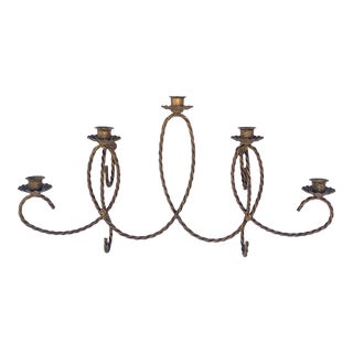 1960s Gold Wire Rope Design Wall Sconce Five Taper Florentine Candle Holder For Sale