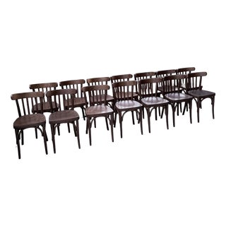 Walnut Bistro Chairs, 1970s, Set of 14 For Sale
