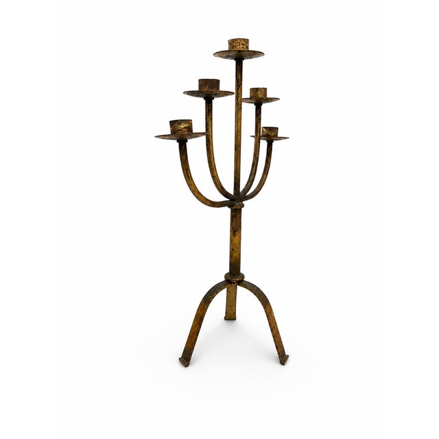 Brutalist Large Mid-Century Modern Brutalist Five-Arm Gilt Iron Candelabra, 1960s For Sale - Image 3 of 7