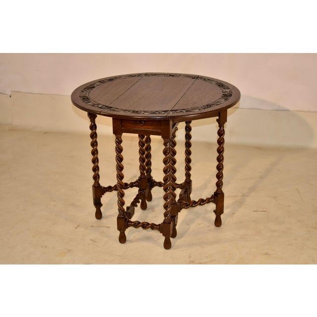 Wood 19th Century English Oak Carved Gate-Leg Table For Sale - Image 7 of 10