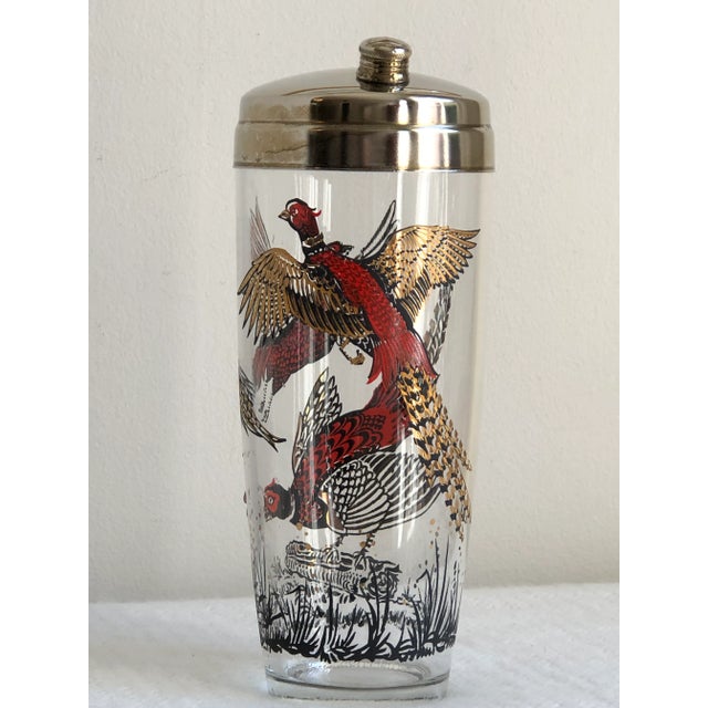 Vintage Hazel Atlas mid-20th century pheasant cocktail shaker with chrome lid and working screw cap. Lid seals tightly and...