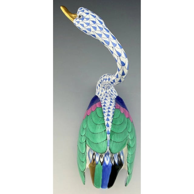 Mid-Century Modern Vintage MCM Herend Swan Blue Fishnet Bird Figurine For Sale - Image 3 of 5