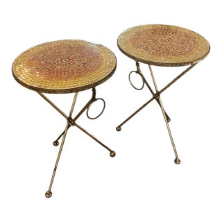 Pair of Italian Gold Folding Mosaic Side Tables For Sale