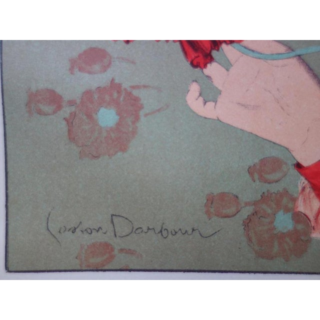 Gaston Darbour, Young Girl with Poppies, Original Signed Lithograph For Sale - Image 5 of 6