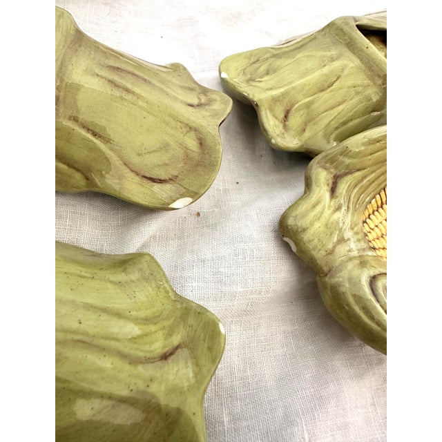 Ceramic Vintage Set of 6 Majolica Style Corn Cob Holders For Sale - Image 7 of 7
