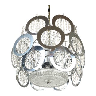 Italian Sciolari Chrome & Crystal Circle Pendant Chandelier For Sale