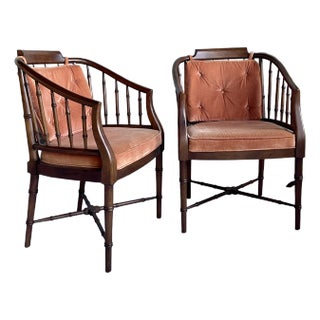 Vintage 1970s Drexel Heritage Faux Bamboo Armchairs - Set of 2 For Sale