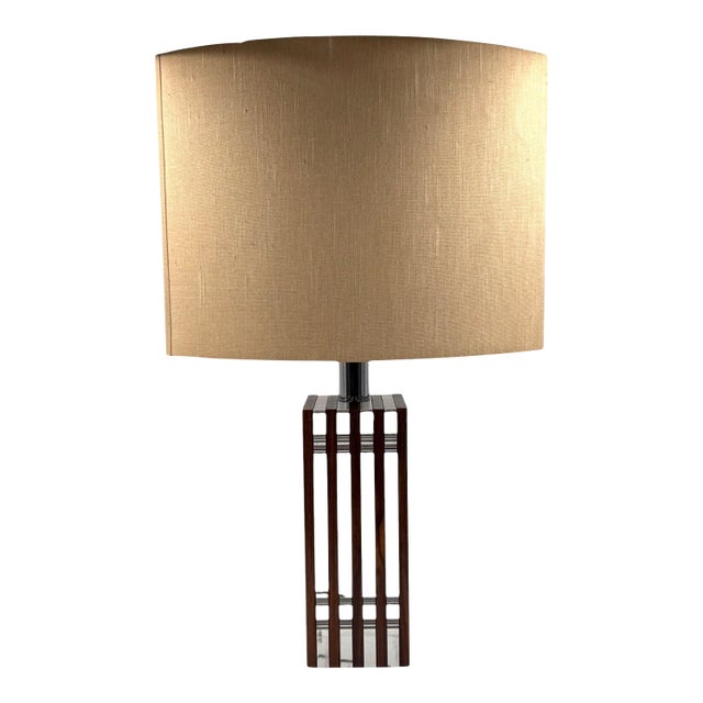 Hollywood Regency Wood and Lucite Table Lamp Base, Italy, 1970s For Sale
