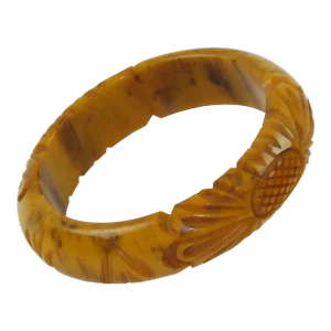 Bakelite Carved Bracelet Bangle Banana and Brown Marble
