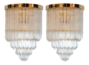 Modernist Brass and Hand Blown Murano Glass 4-Tier Quadretti Sconces - a Pair