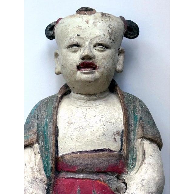 18th Century Korean Buddhist Boy Attendant Figure Dongja Joseon Dyasty For Sale - Image 10 of 12