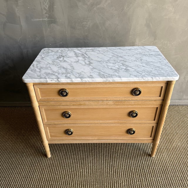 Not Yet Made - Made To Order Marie Classic White Oak 3 Drawer Night Stand White Marble Top Natural Finish For Sale - Image 5 of 15
