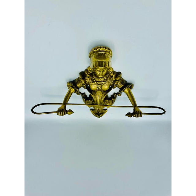 Mid 20th Century Mid 20th Century Victorian Style Brass Towel Holder With Woman Holding Rack For Sale - Image 5 of 12
