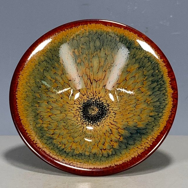 Traditional Vintage Traditional Jun-Style Flambé Glazed Porcelain Bowl – Mottled Earth Tone Glaze For Sale - Image 3 of 9