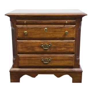 Stanley Furniture Solid Oak Rustic Early American 27" Three Drawer Nightstand 3413-80 For Sale