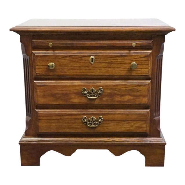 Stanley Furniture Solid Oak Rustic Early American 27" Three Drawer Nightstand 3413-80 For Sale