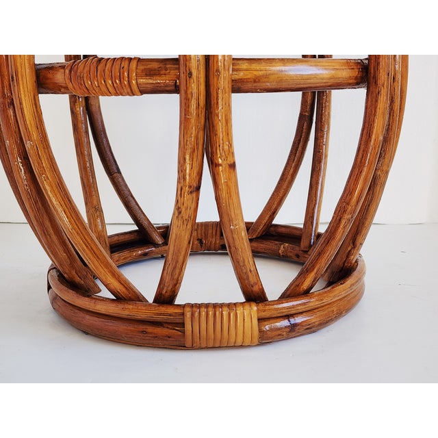 Wood Vintage Bamboo & Rattan Drum Stool For Sale - Image 7 of 11