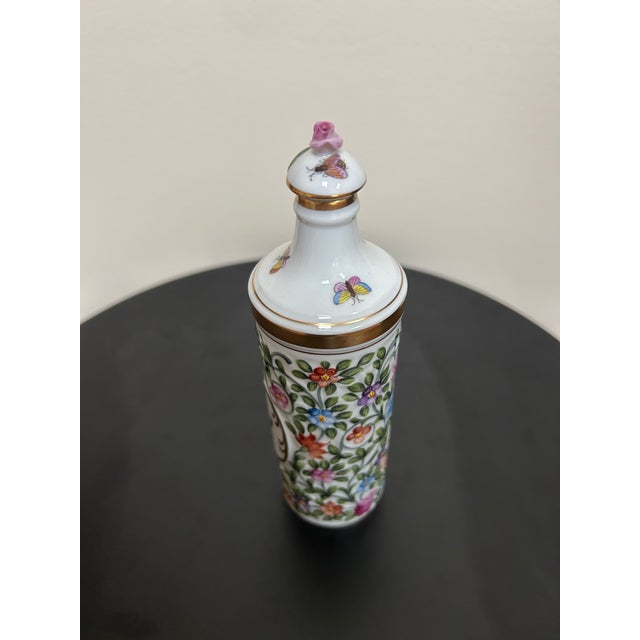 Herend Hand-Painted Floral Porcelain Perfume Bottle With Rose Dauber For Sale - Image 9 of 12