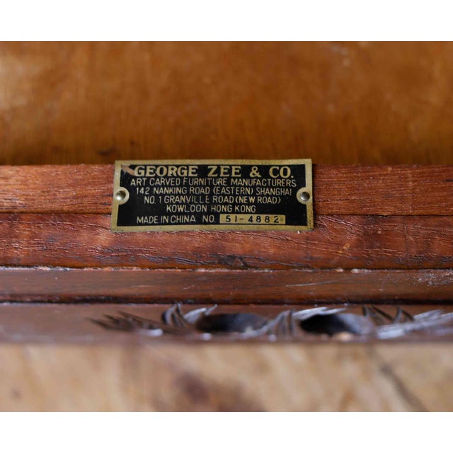 Vintage Ming style writing desk by George Zee.. Chinese hardwood low table features intricate relief carvings of natural...