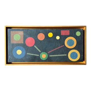 Vintage Boho Geometric Abstract Oil Painting on Board For Sale