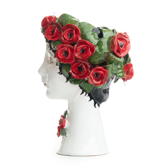DESCRIPTION This d'arte ceramic sculpture with roses is hand crafted by Ivana Dolfi in Montelupo, Italy. These modern art...