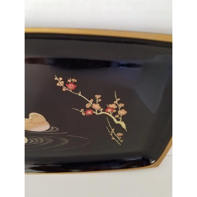 Japanese 1980s Japanese Satsuma Black Lacquer Plastic Serving Tray For Sale - Image 3 of 7