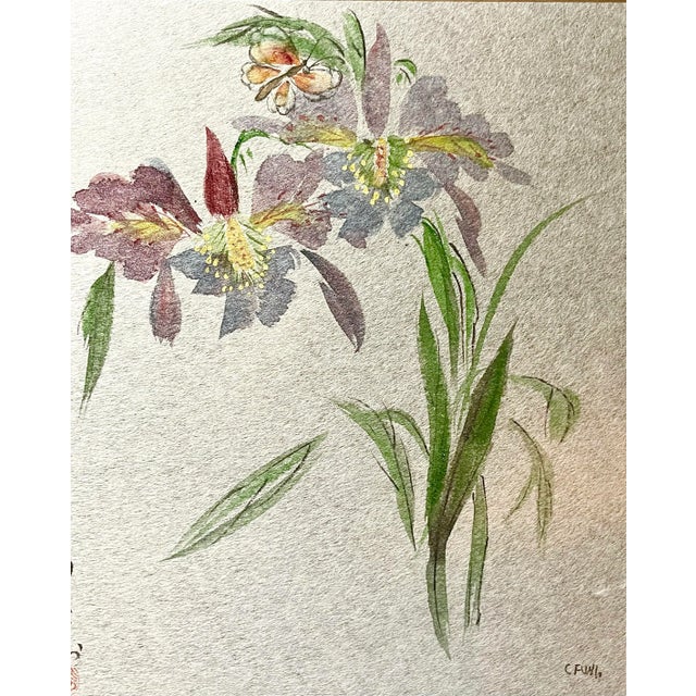 Chinese Style Vintage Gouache Floral Painting by Charolette Fung Miller For Sale - Image 4 of 8