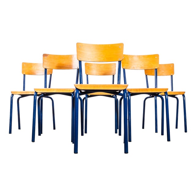 Vintage Sea Blue Stacking Dining Chairs from Mullca, 1960s, Set of 6 For Sale