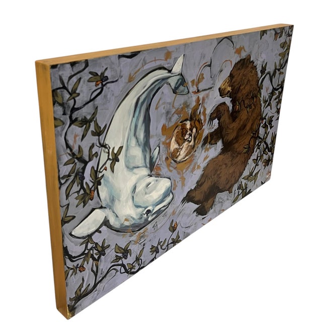 Gray Mid Century Modern Mixed Media Abstract Whimsy Painting on Board Framed Signed For Sale - Image 8 of 10