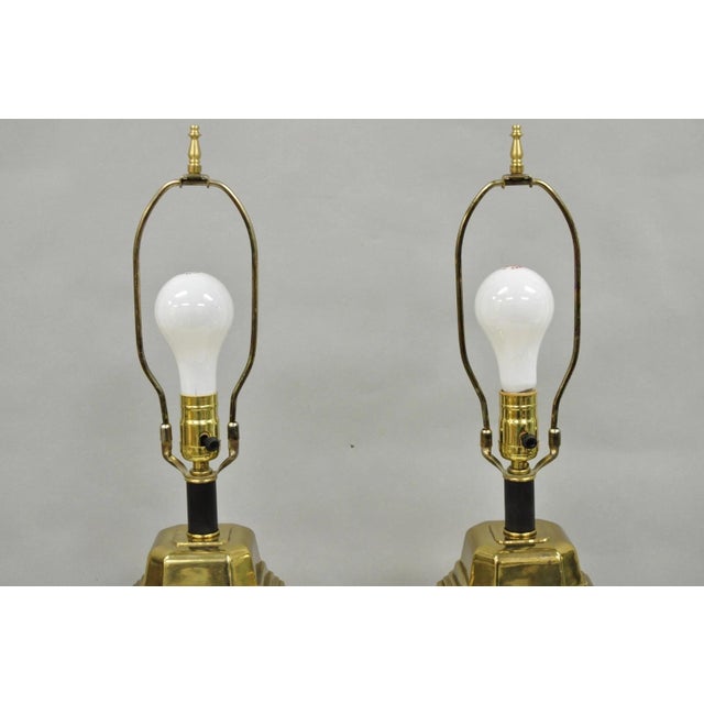Vintage Chinoiserie Chinese Ginger Jar Brass Plated Metal Table Lamps - A Pair For Sale - Image 13 of 14