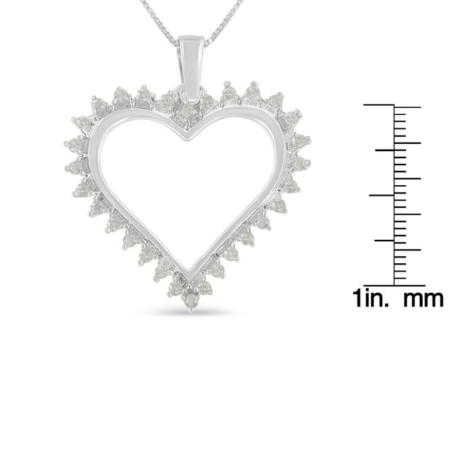 Early 21st Century .925 Sterling Silver 1/4 cttw 3-Prong Diamond Open Heart 18" Pendant Necklace (I-J Color, I3 Clarity) For Sale - Image 5 of 5