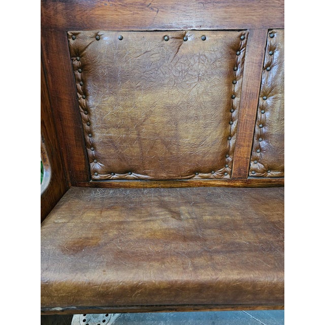 Pair of Antique Architectural Church Pew Benches, Turn of the Century Country Pine Two-Seater Settles For Sale - Image 10 of 16