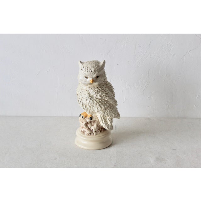 White Vintage Mid-Century Modern Textured Glazed Ceramic Owl Sculpture For Sale - Image 8 of 11
