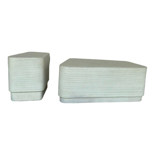 Organic Modern Indoor/Outdoor Concrete and Sand Cocktail Tables Set of 2 For Sale
